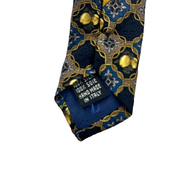 Valentino Cravatte Vintage Men’s Sil Tie Italy Blue Gold Geometric Pattern - Picture 8 of 10